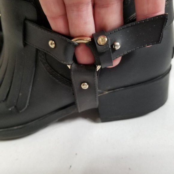Massimo Dutti Rain Boot Tall Rubber Fringe Black Ring Strap US 6.5  EUR 37 - Picture 11 of 16